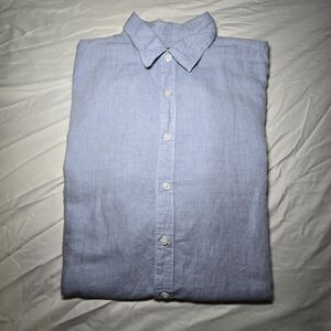 Perry Ellis Light Blue Cotton, Linen Men's Small Button Short Sleeve Shirt